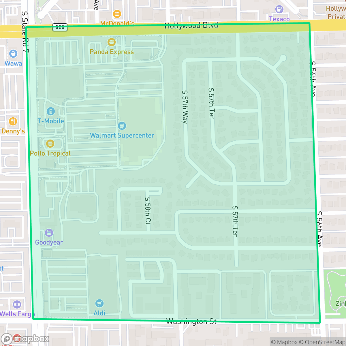 Map showing the location of Lawnacres, Hollywood, FL