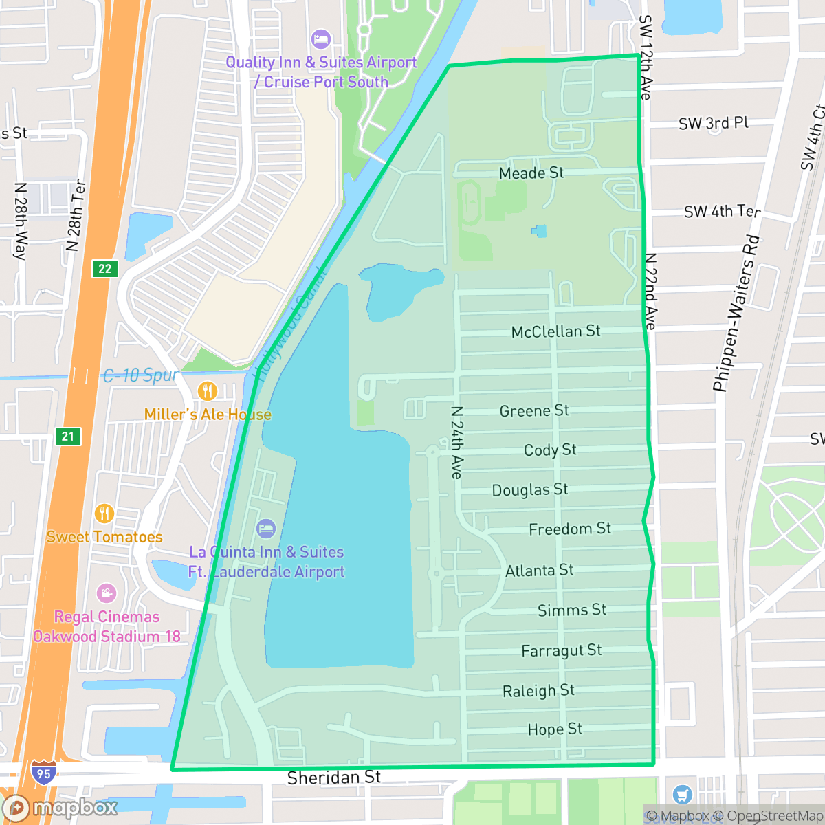 Map showing the location of Liberia, Hollywood, FL