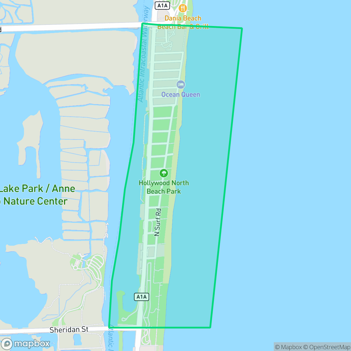 Map showing the location of North Beach, Hollywood, FL