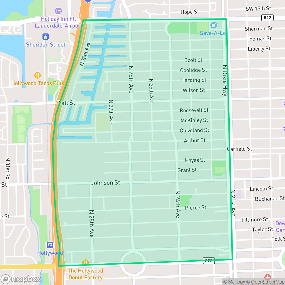 Map showing the location of North Central, Hollywood, FL