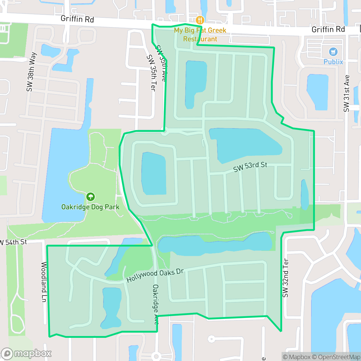 Map showing the location of Oakridge, Hollywood, FL
