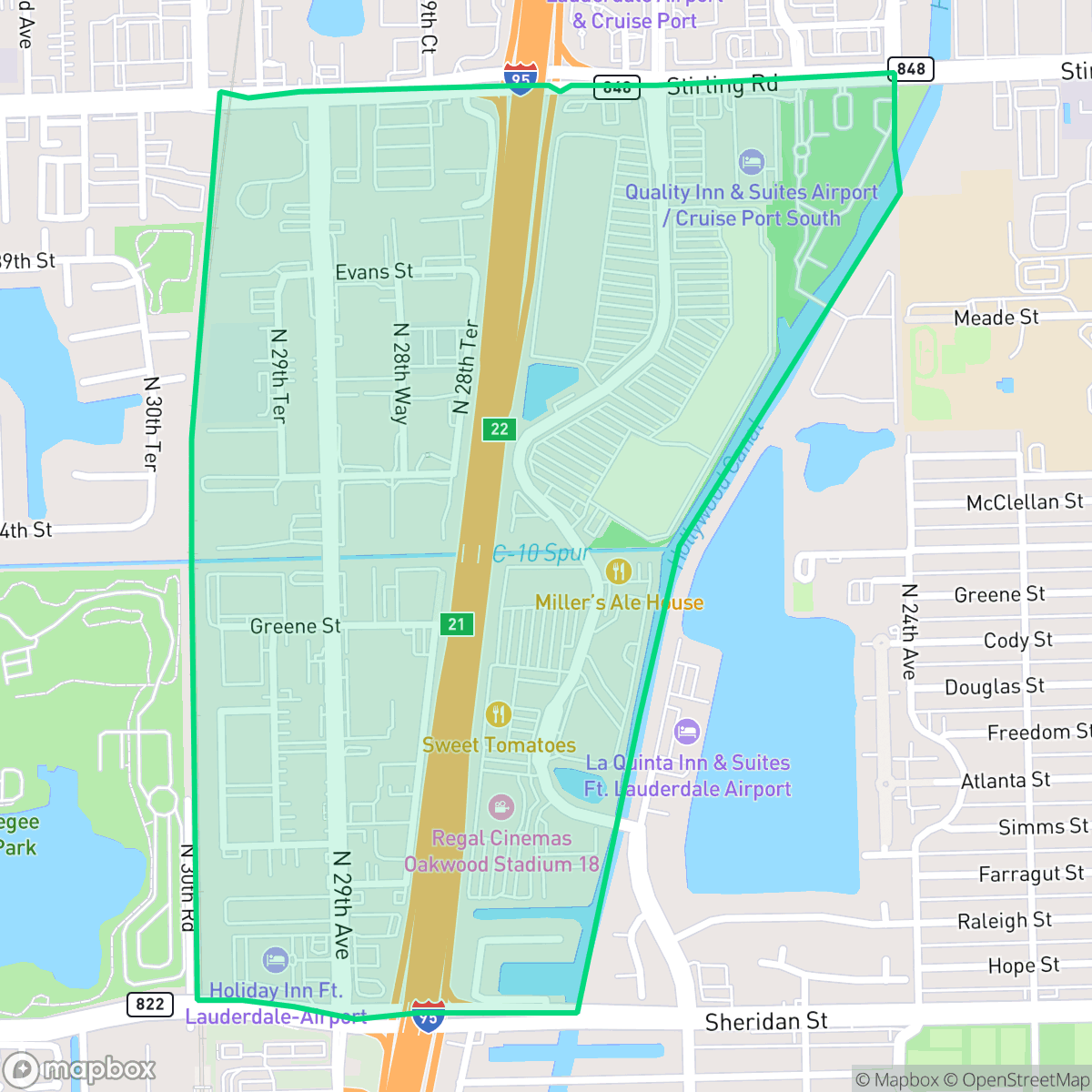 Map showing the location of Oakwood Hills, Hollywood, FL