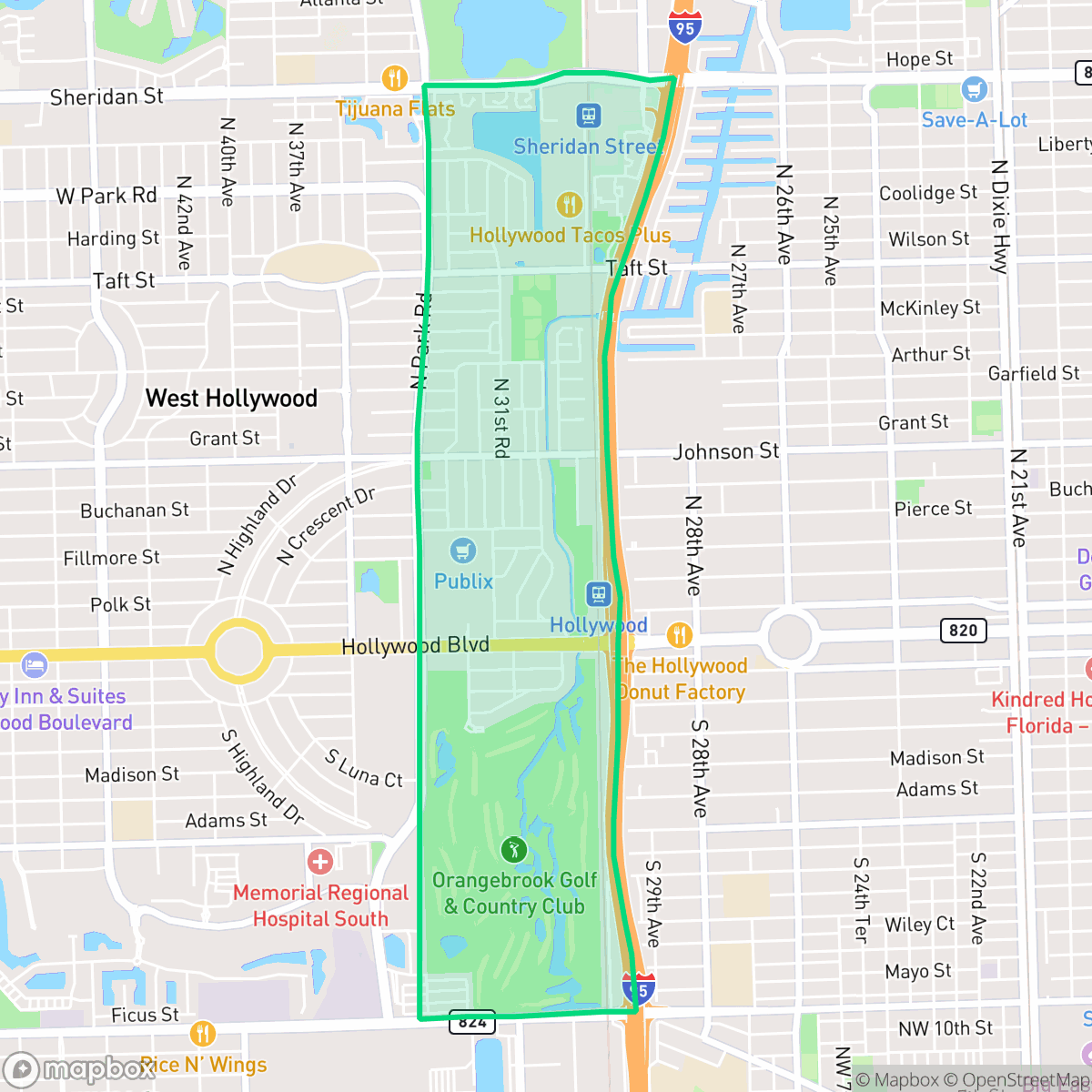 Map showing the location of Park East, Hollywood, FL