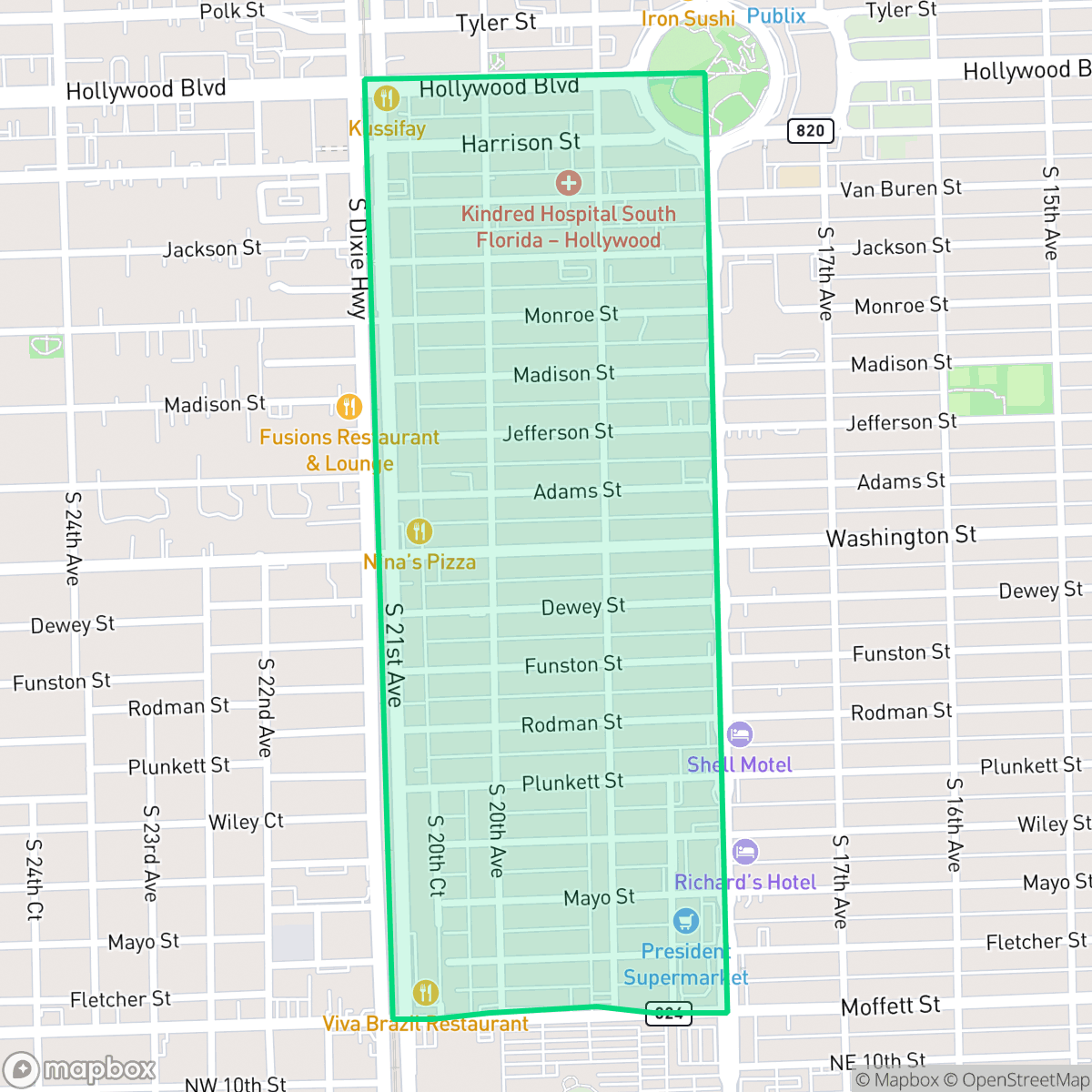 Map showing the location of Park Side, Hollywood, FL