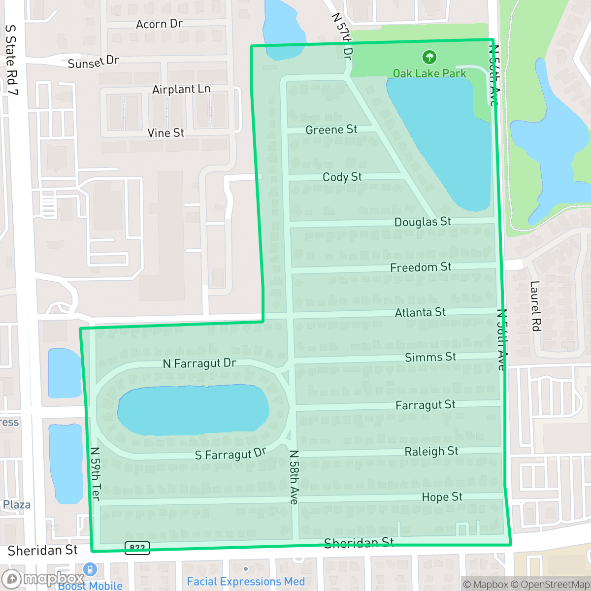 Map showing the location of Playland, Hollywood, FL