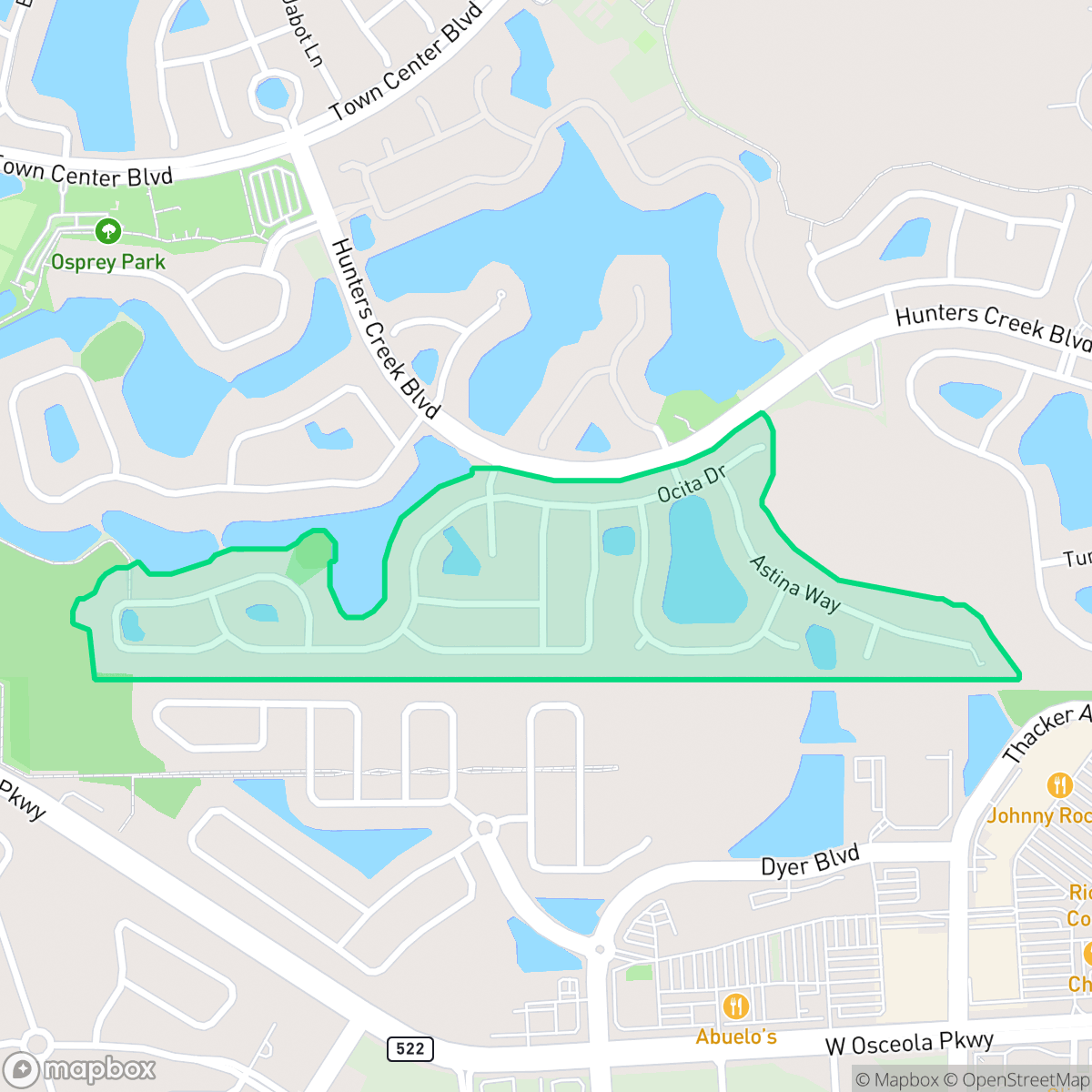 Map showing the location of Ocita, Hunters Creek, FL