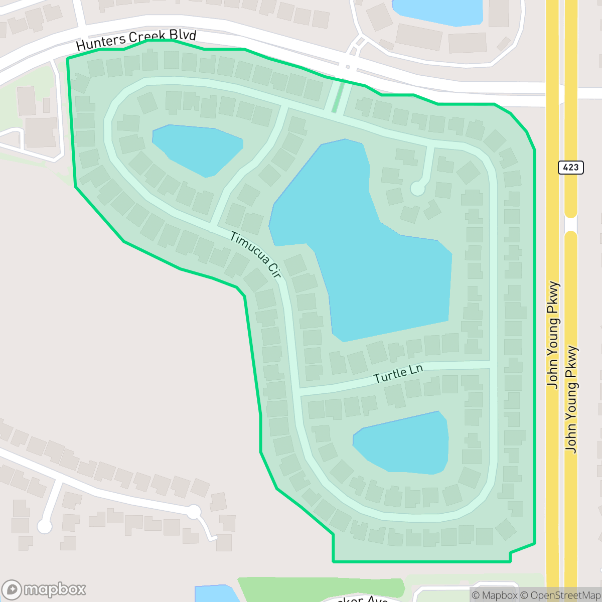 Map showing the location of Timucua Circle, Hunters Creek, FL