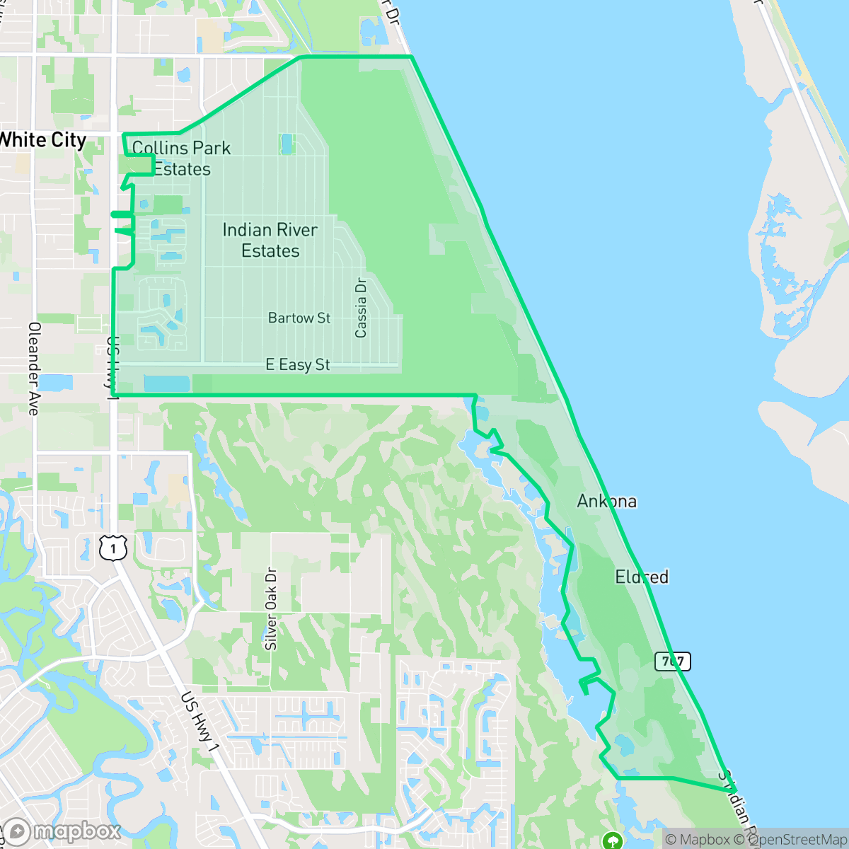 Map showing the location of Indian River Estates, FL — coverage area