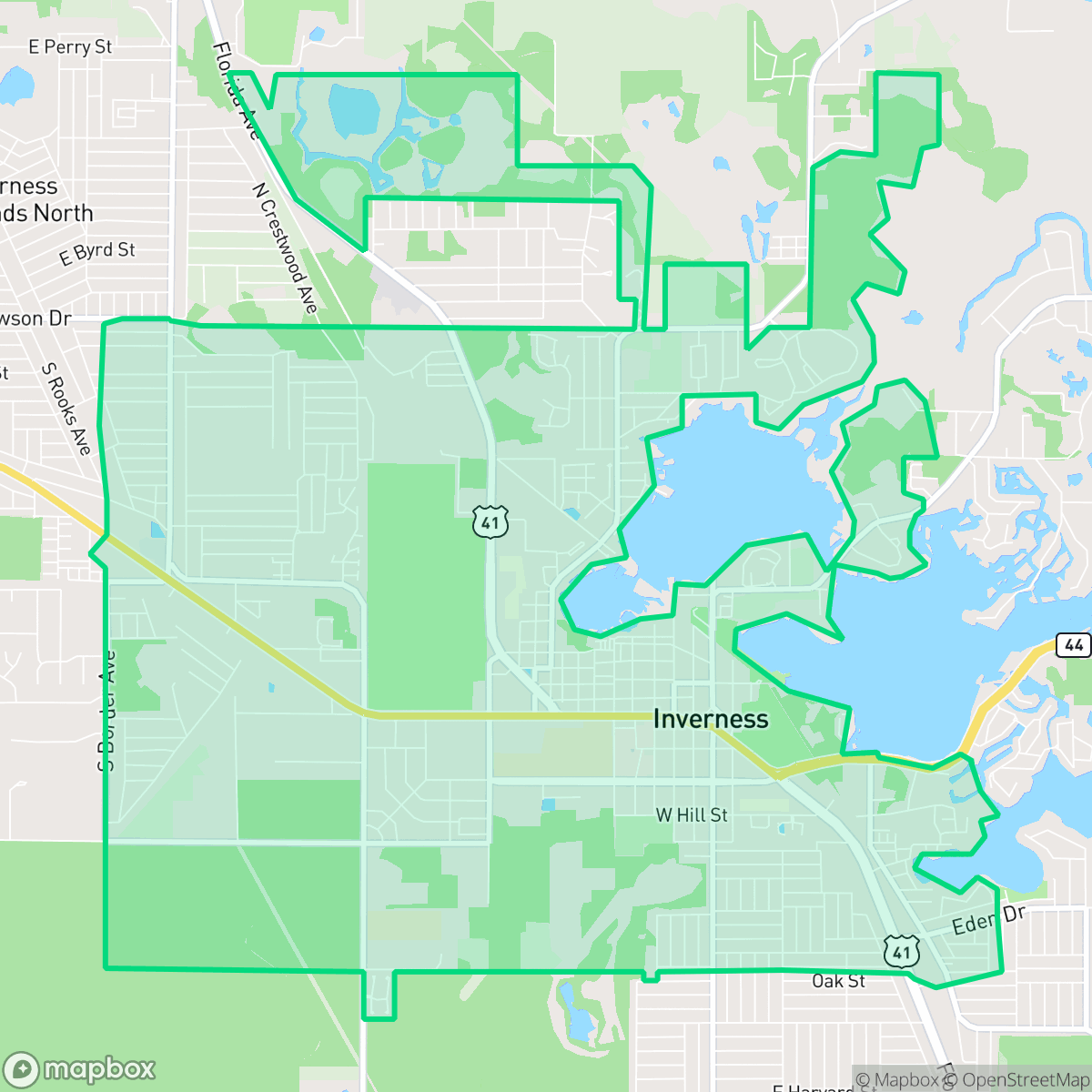 Map showing the location of Inverness, FL — coverage area
