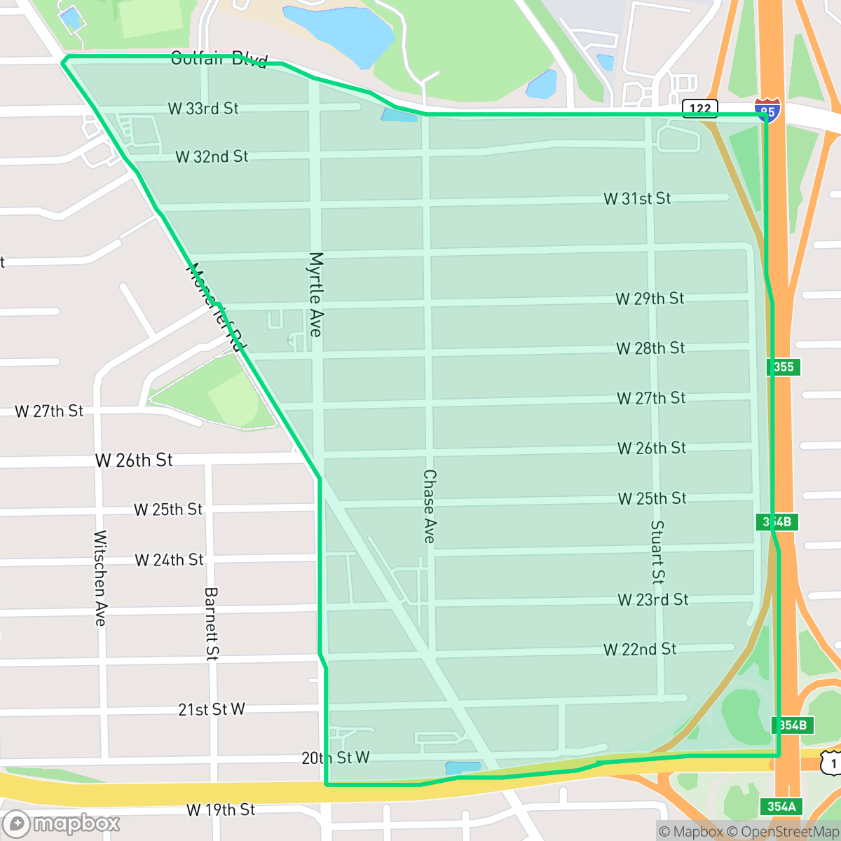 Map showing the location of 29th and Chase, Jacksonville, FL