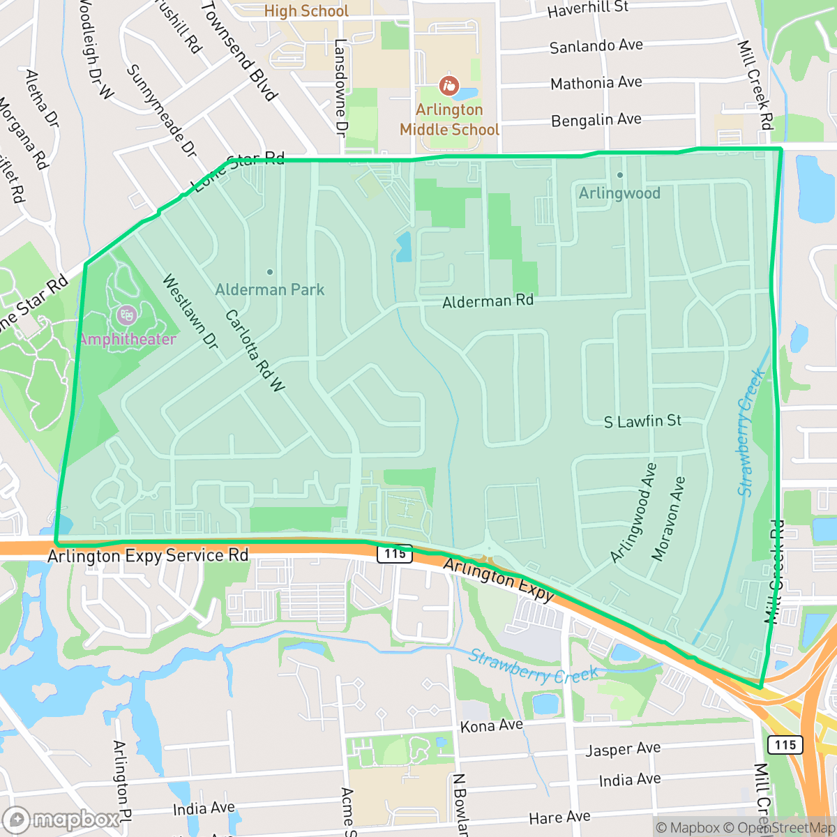 Map showing the location of Alderman Park, Jacksonville, FL