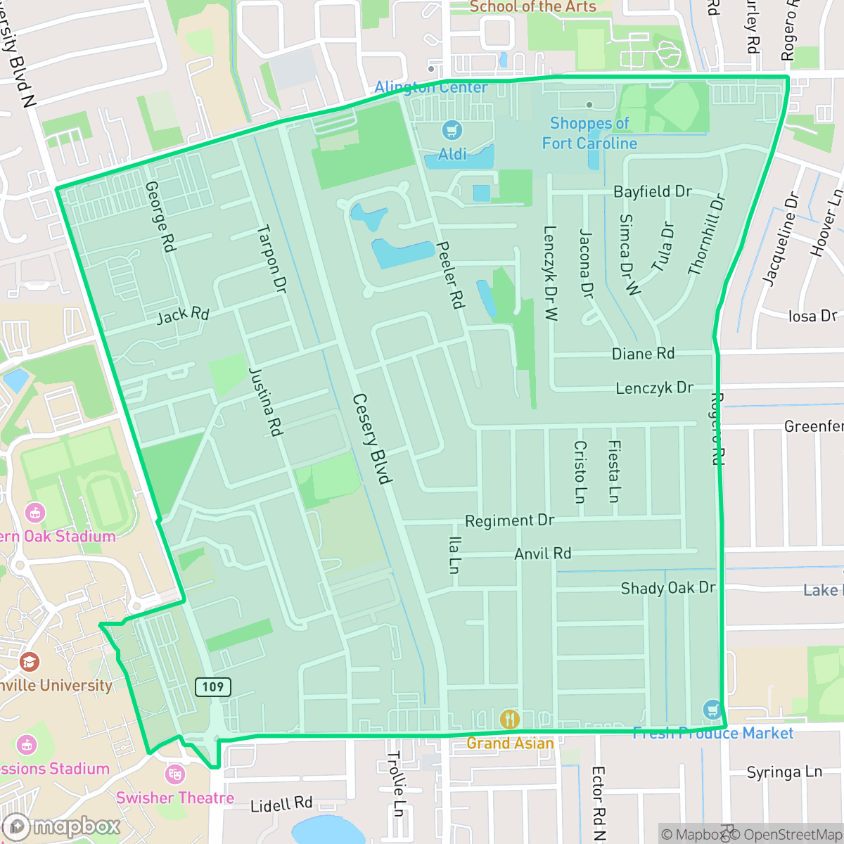 Map showing the location of Arlington Manor, Jacksonville, FL