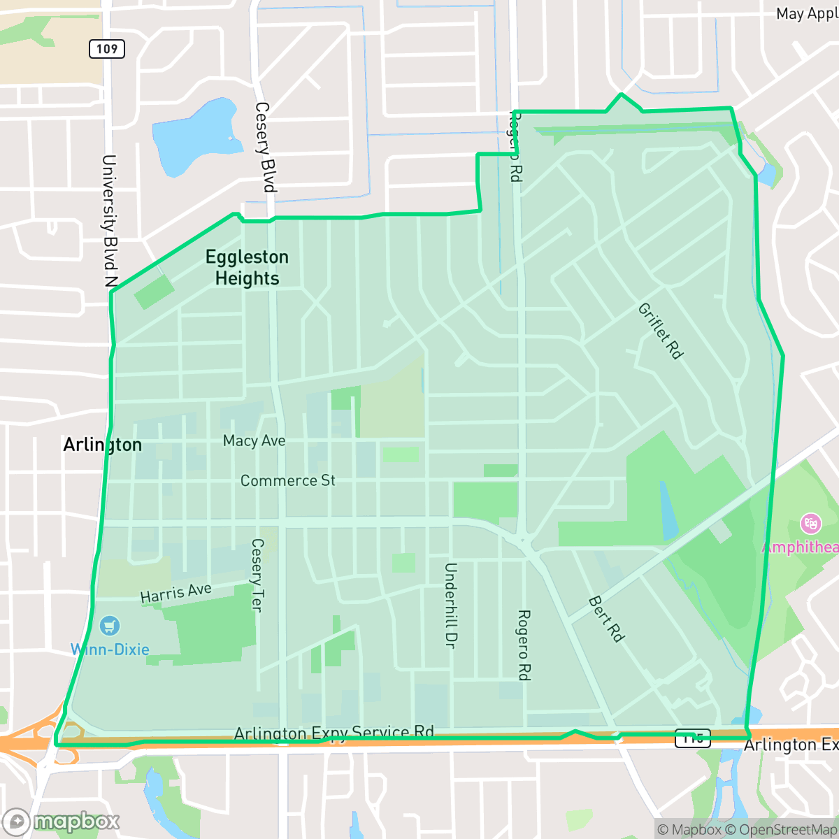 Map showing the location of Arlington, Jacksonville, FL