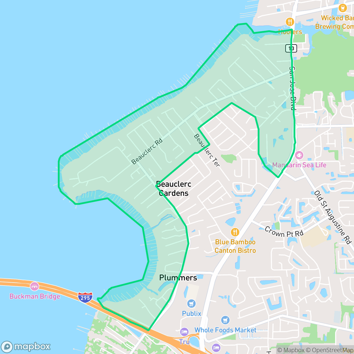 Map showing the location of Beauclerc, Jacksonville, FL