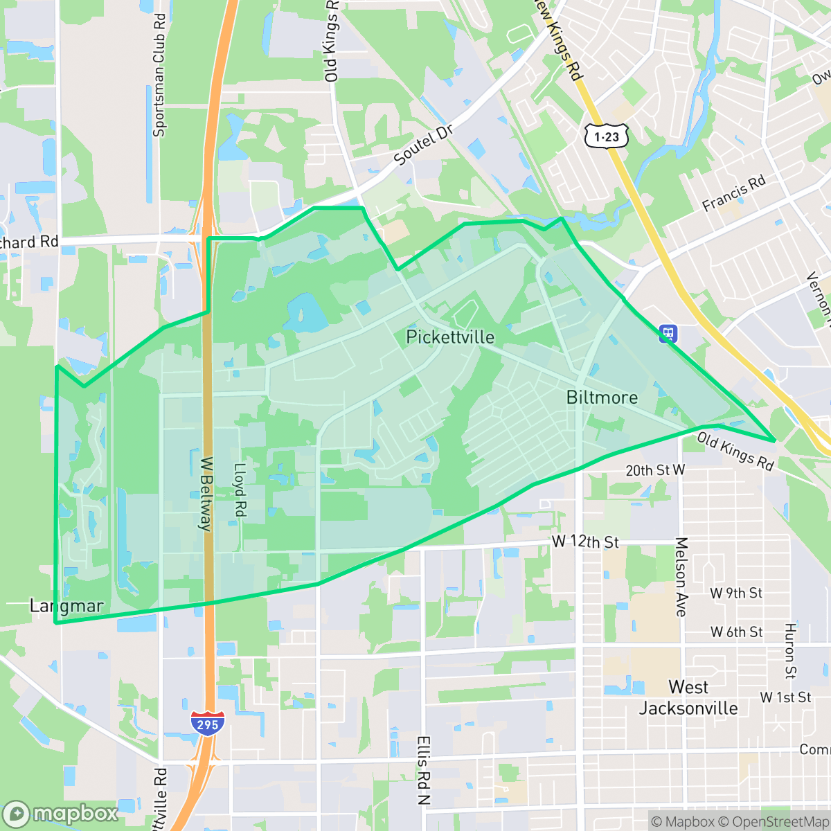 Map showing the location of Biltmore, Jacksonville, FL