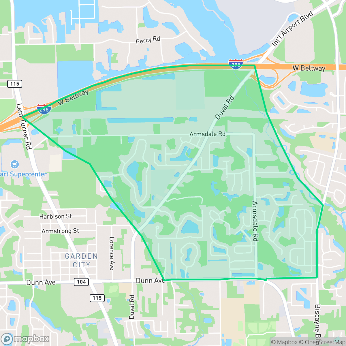 Map showing the location of Biscayne, Jacksonville, FL