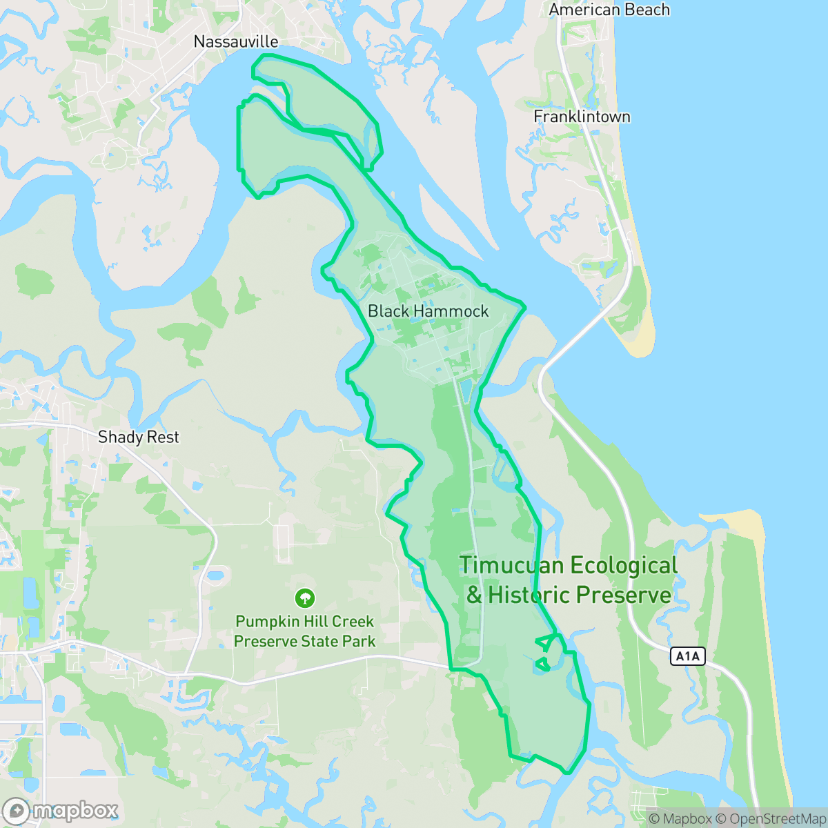 Map showing the location of Black Hammock Island, Jacksonville, FL