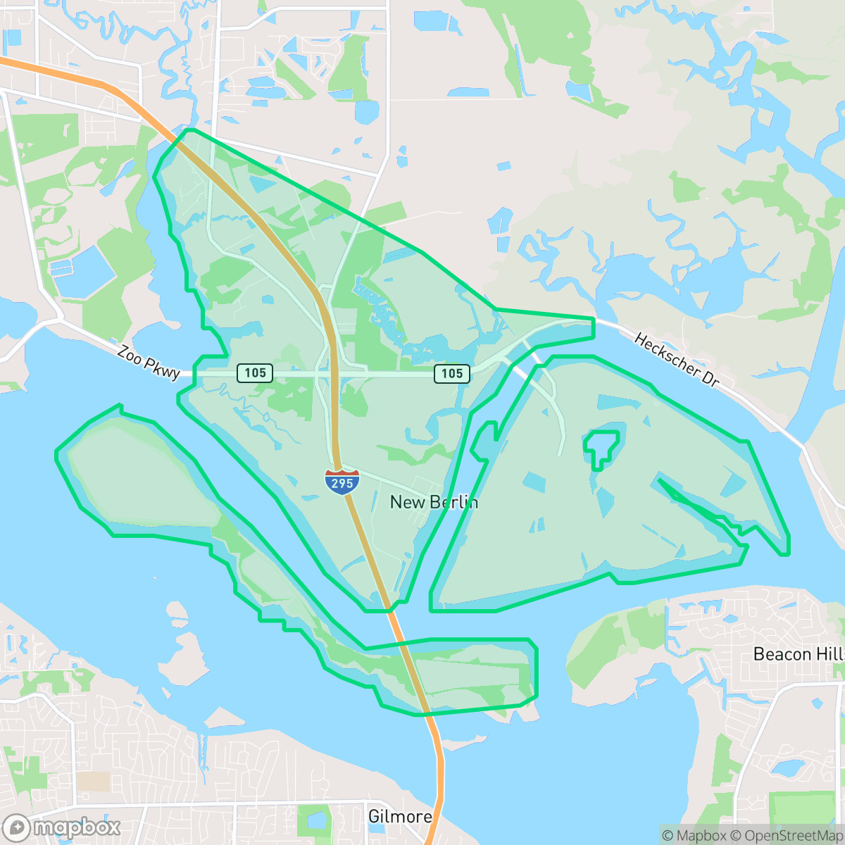 Map showing the location of Blaunt-Quarantine Island, Jacksonville, FL