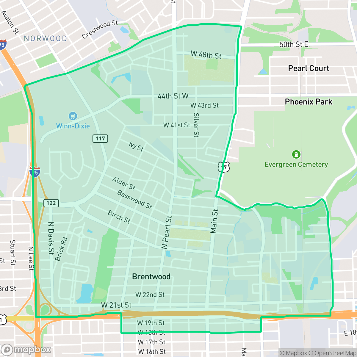 Map showing the location of Brentwood, Jacksonville, FL