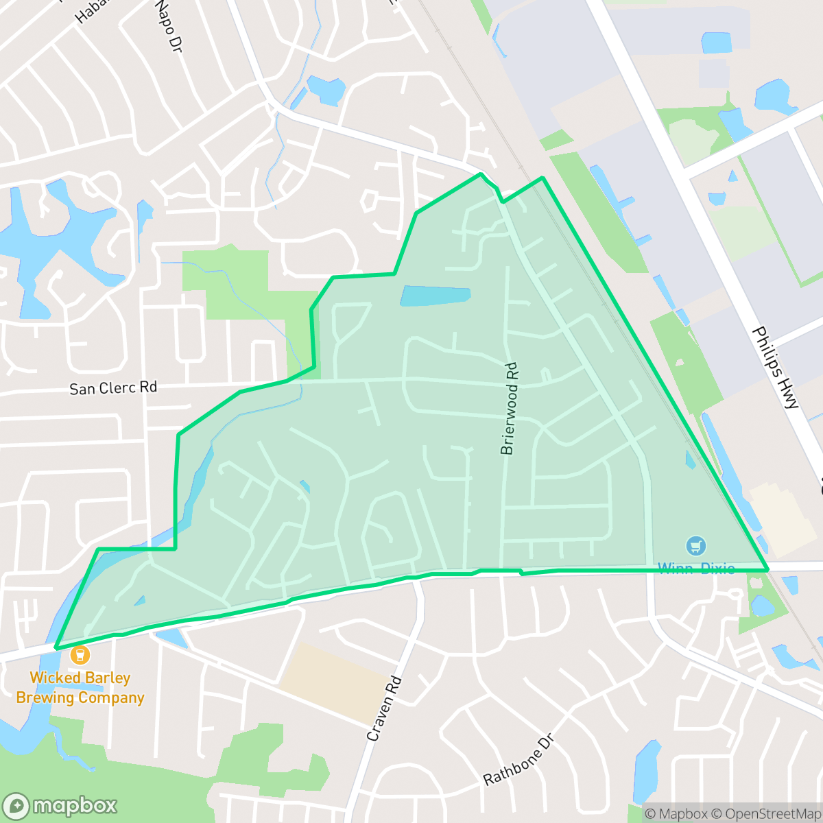 Map showing the location of Brierwood, Jacksonville, FL