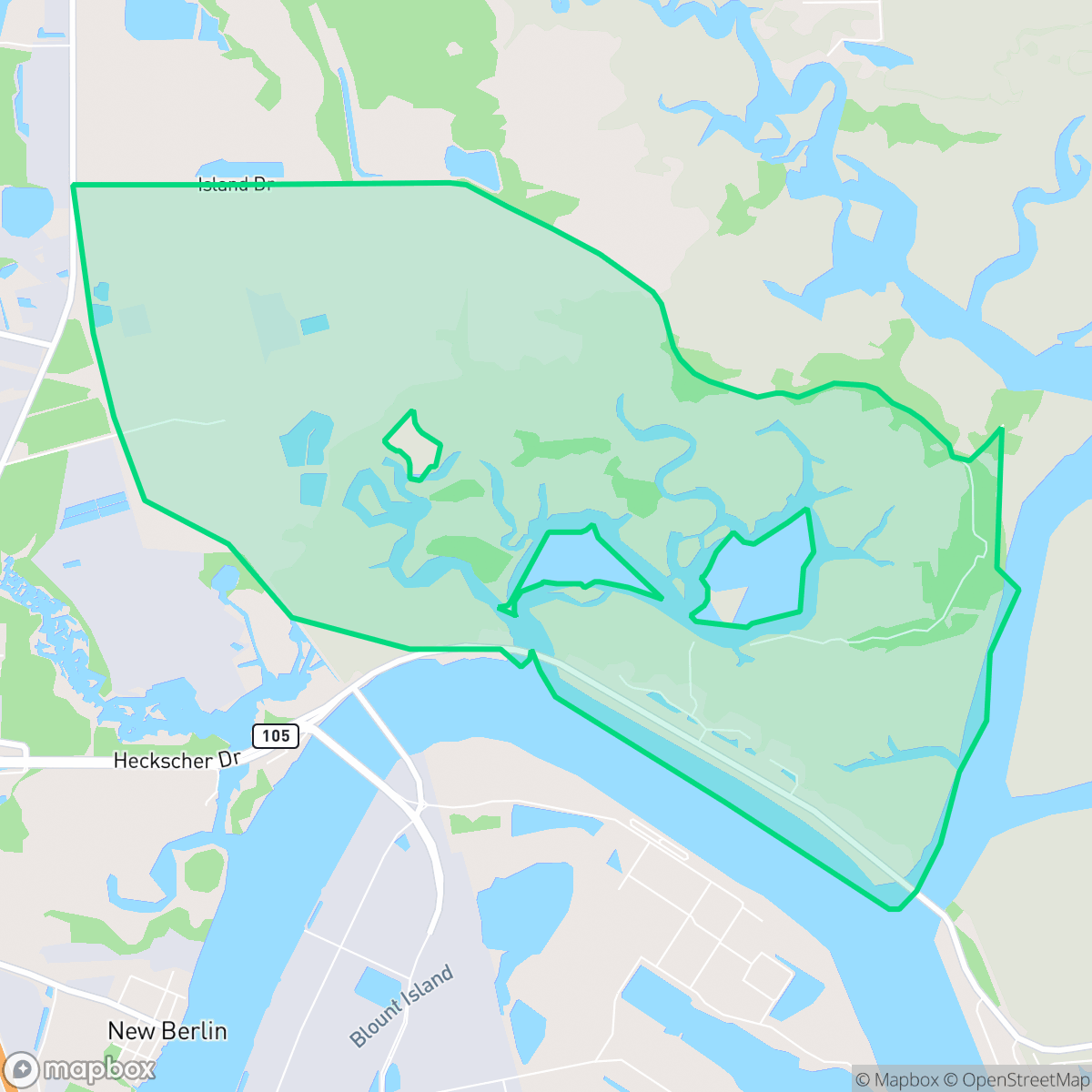 Map showing the location of Brown Island, Jacksonville, FL