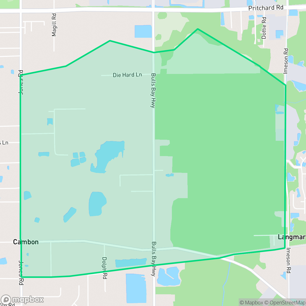 Map showing the location of Bulls Bay, Jacksonville, FL