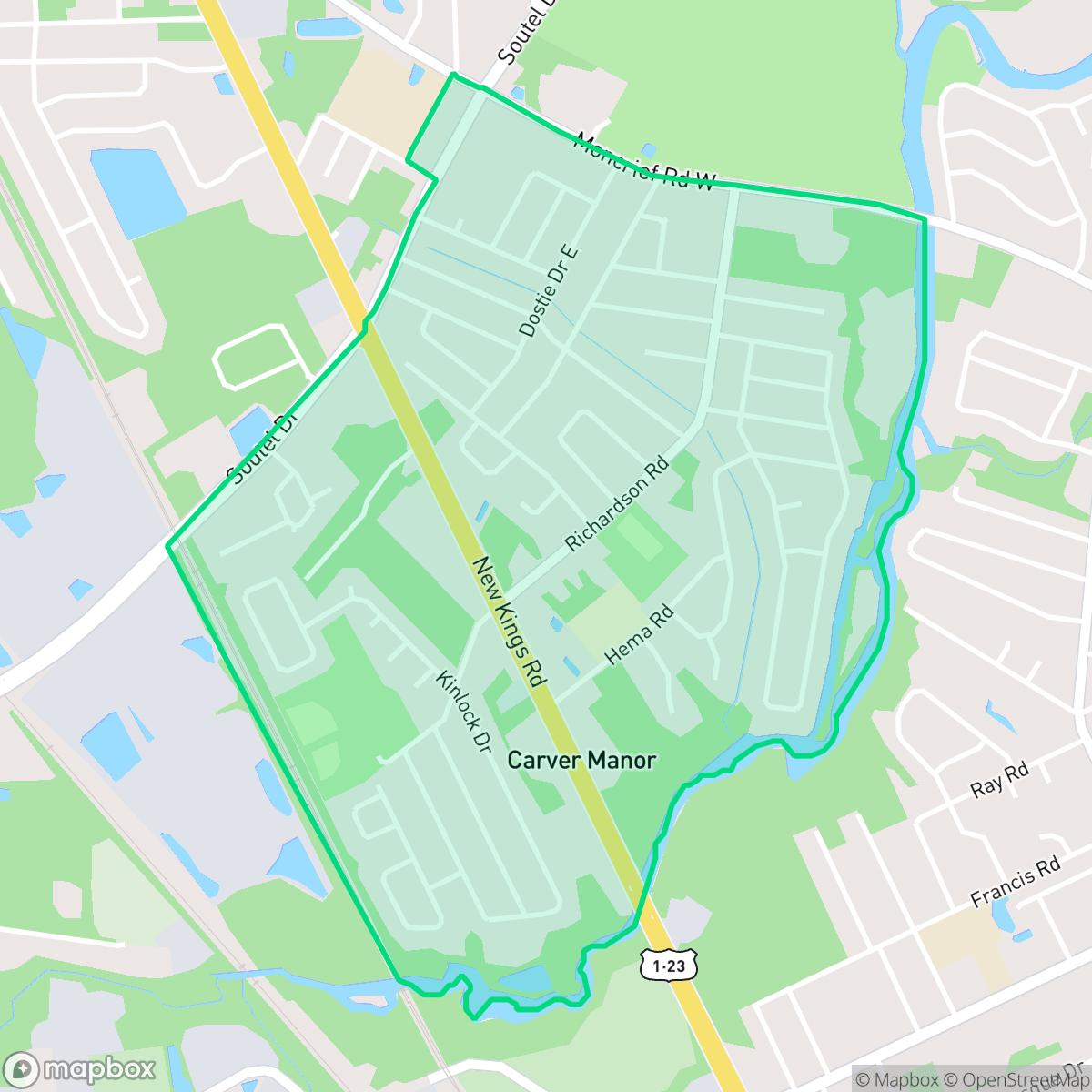 Map showing the location of Carver Manor, Jacksonville, FL