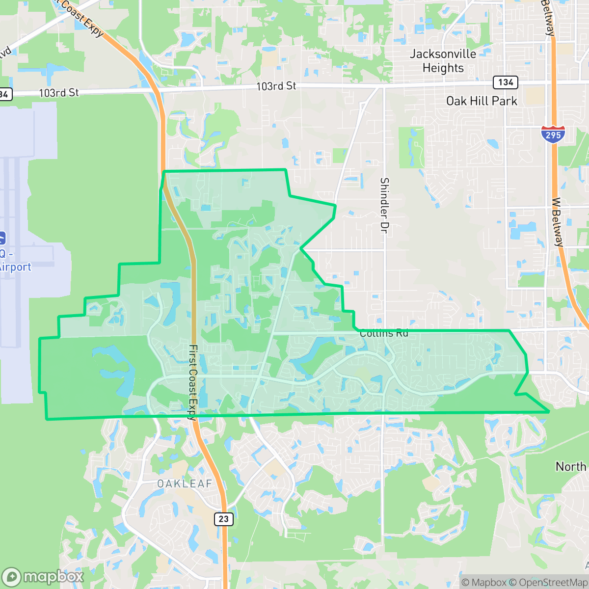 Map showing the location of Chimney Lakes, Jacksonville, FL