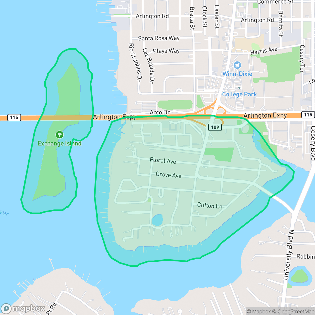 Map showing the location of Clifton, Jacksonville, FL