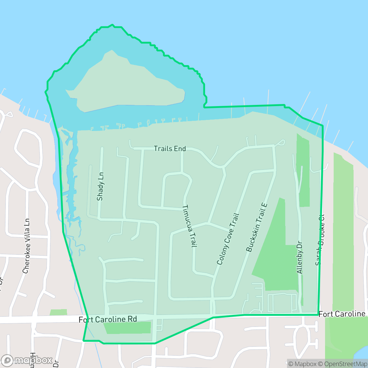 Map showing the location of Colony Cove, Jacksonville, FL