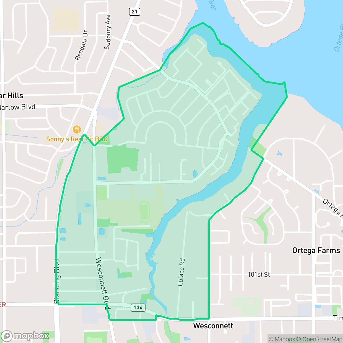 Map showing the location of Confederate Point, Jacksonville, FL