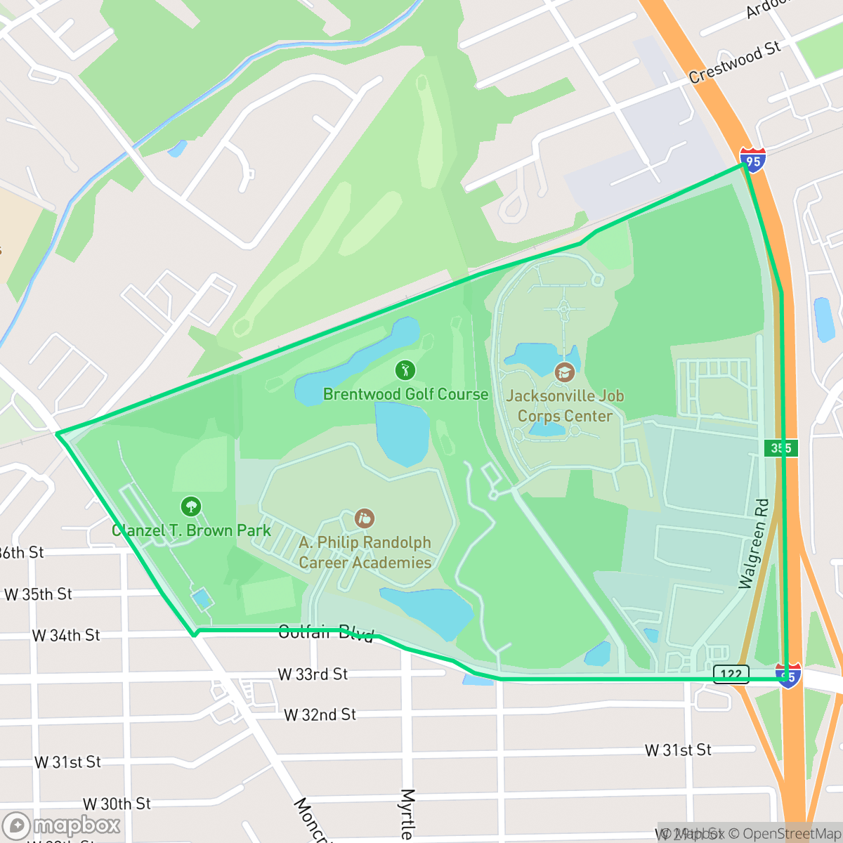 Map showing the location of Cranzel T Brown Park, Jacksonville, FL