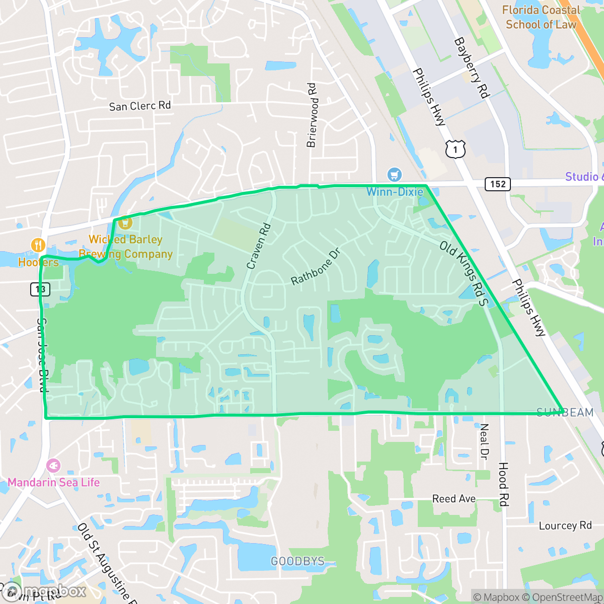 Map showing the location of Craven, Jacksonville, FL