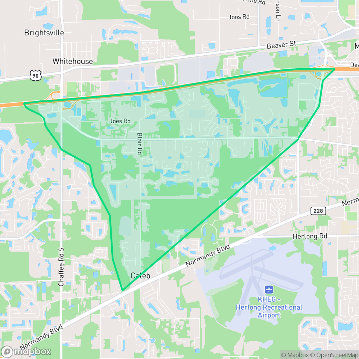 Map showing the location of Crystal Springs, Jacksonville, FL