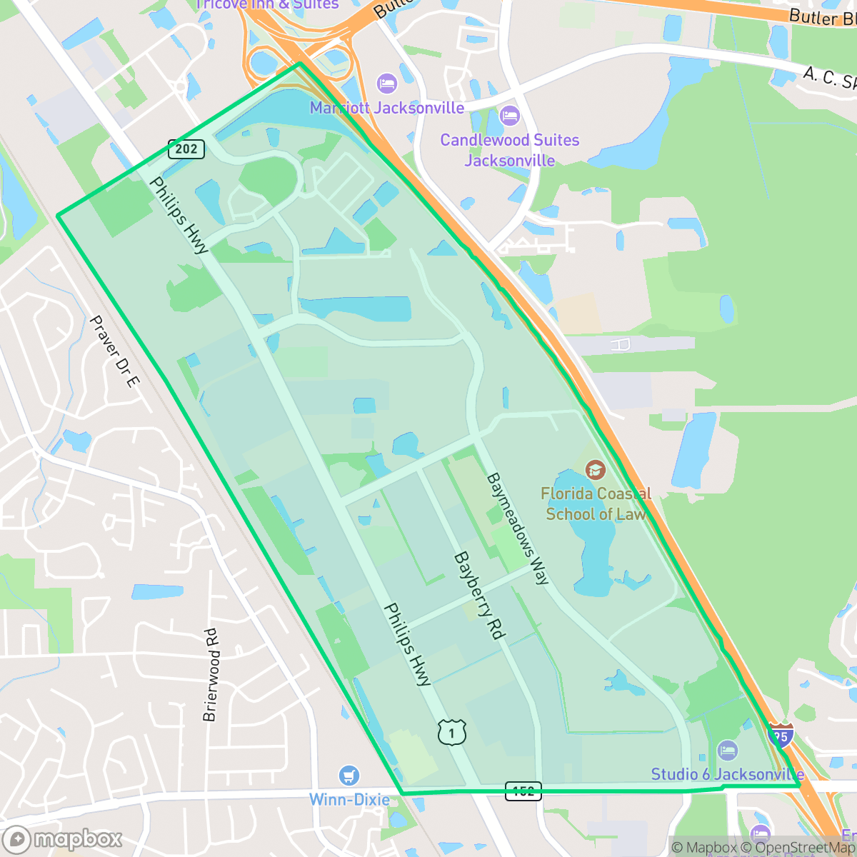 Map showing the location of Deerwood Center, Jacksonville, FL