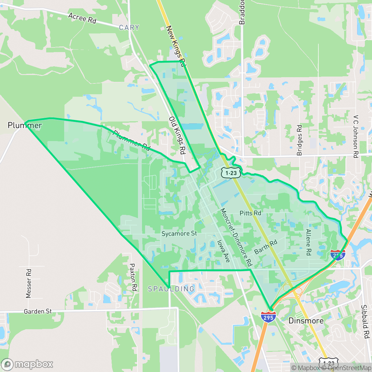 Map showing the location of Dinsmore, Jacksonville, FL