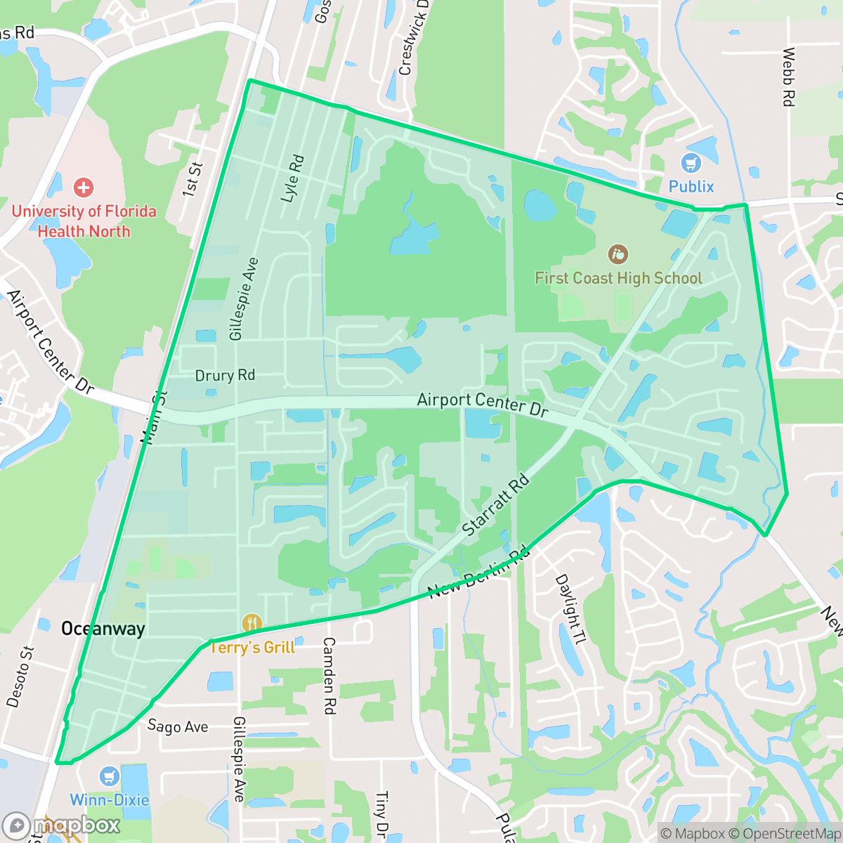 Map showing the location of Duval, Jacksonville, FL