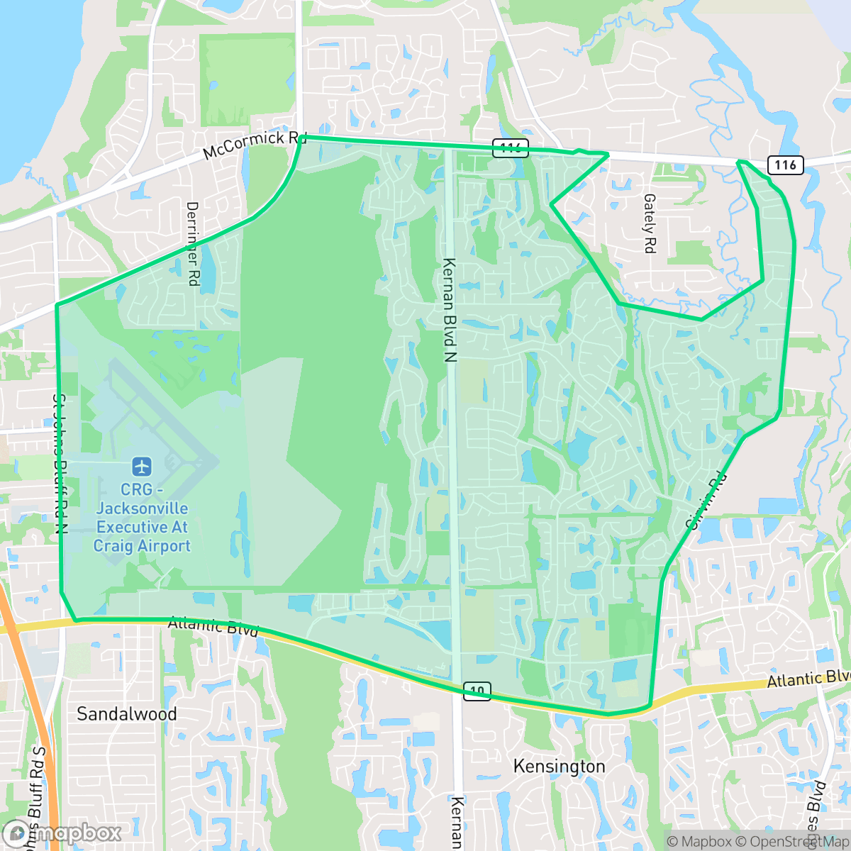 Map showing the location of East Arlington, Jacksonville, FL