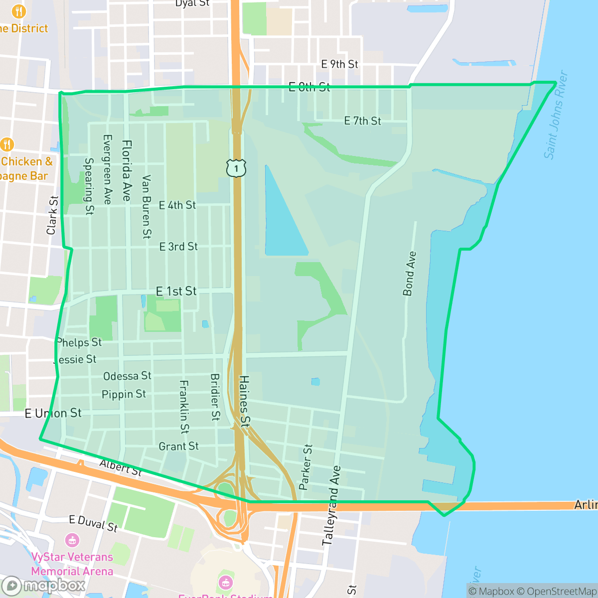 Map showing the location of East Jacksonville, Jacksonville, FL