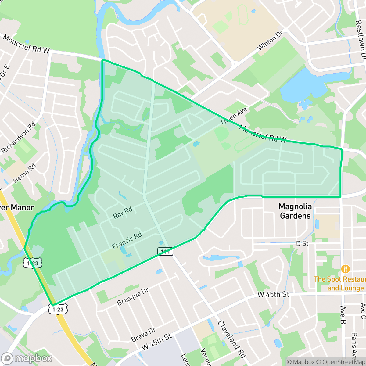 Map showing the location of Edgewood Manor, Jacksonville, FL