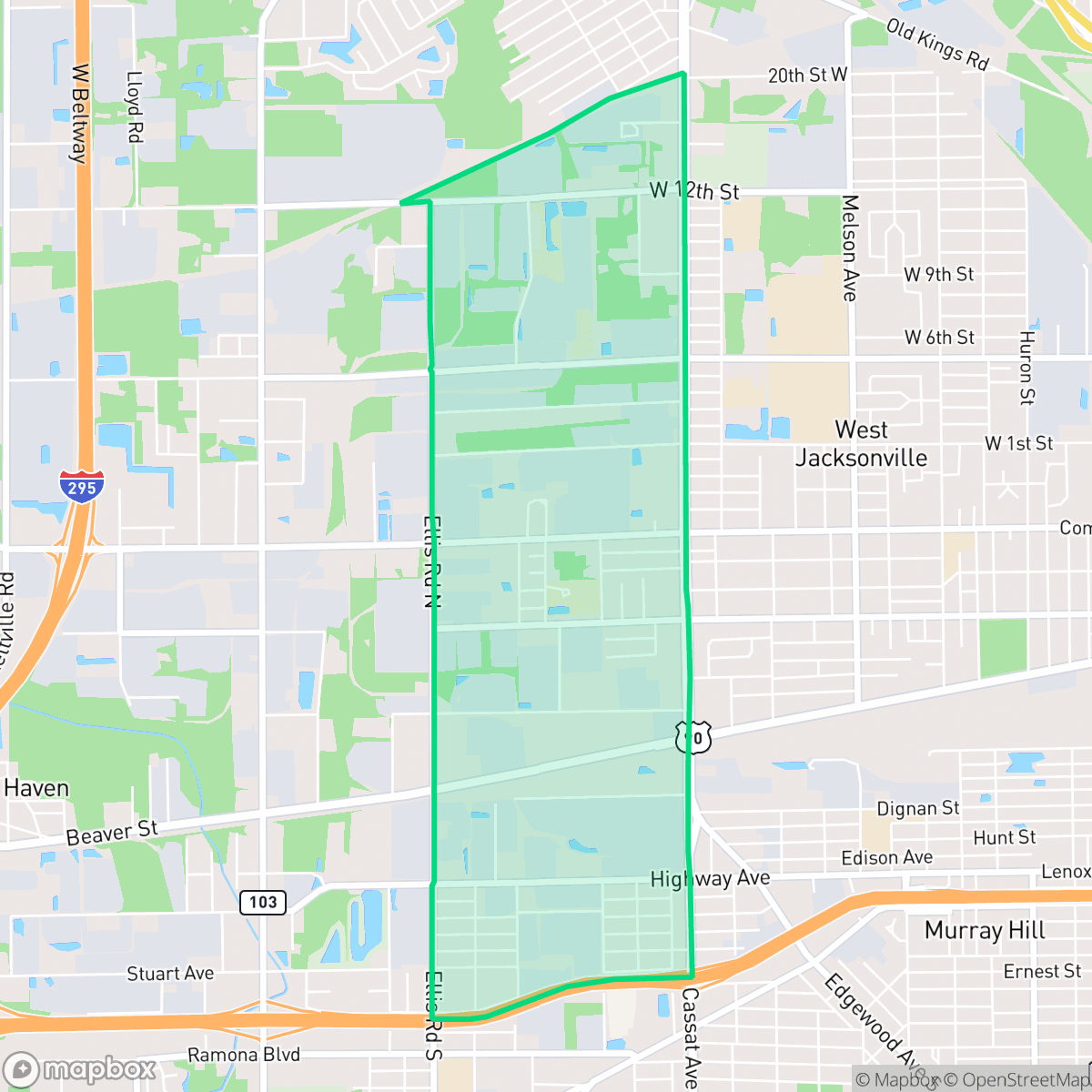 Map showing the location of Edgewood, Jacksonville, FL