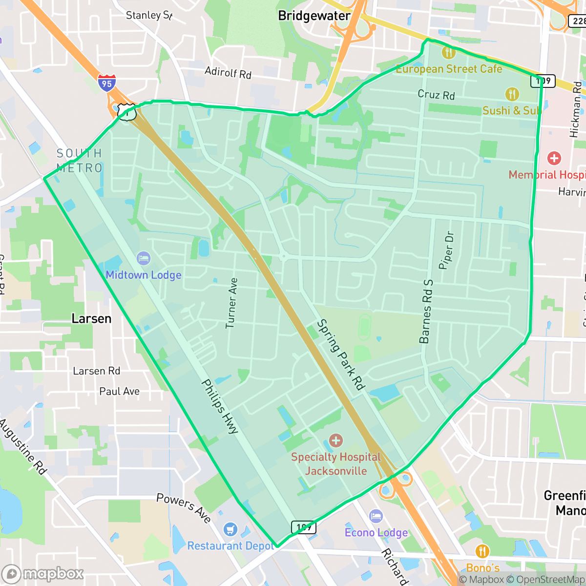Map showing the location of Englewood, Jacksonville, FL