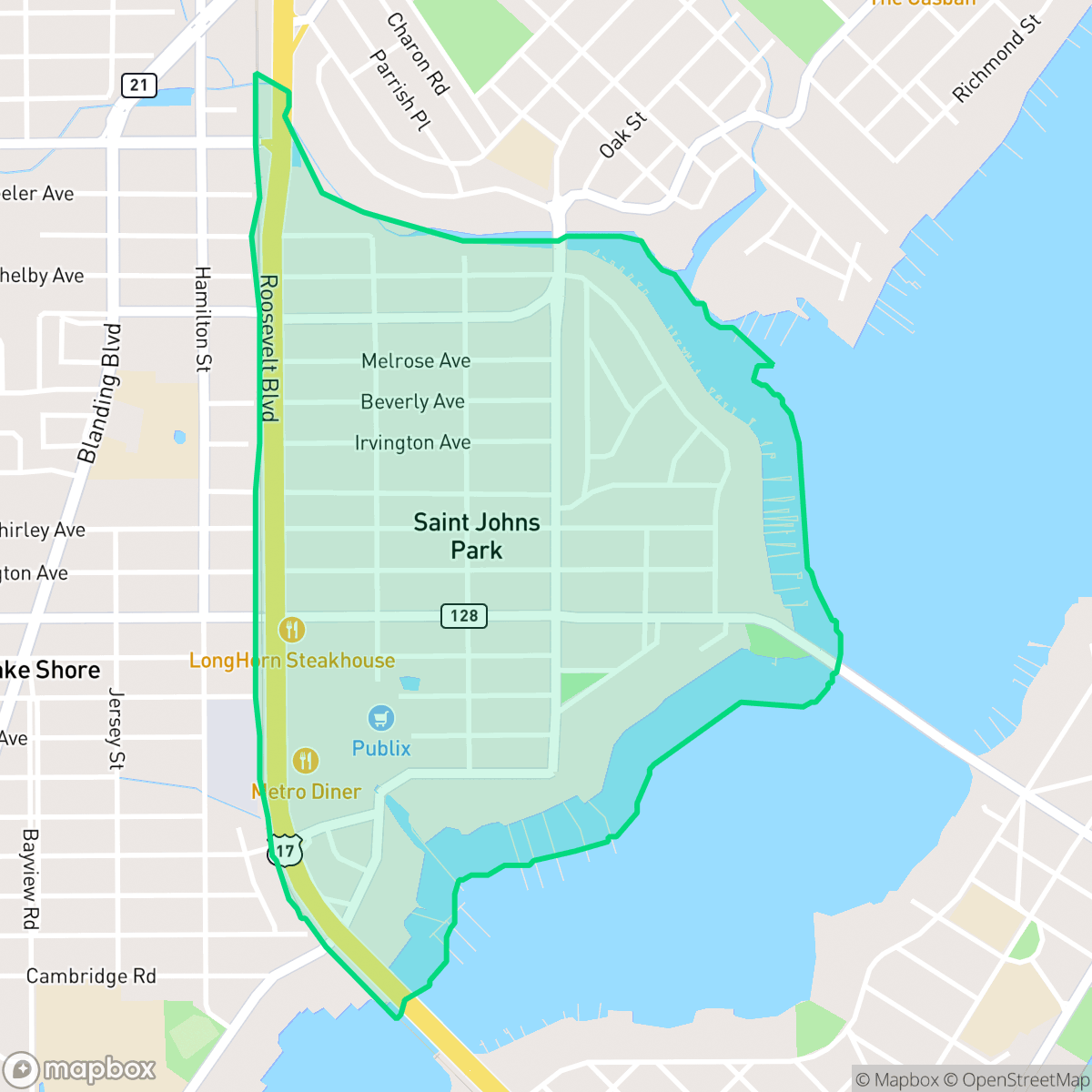 Map showing the location of Fairfax, Jacksonville, FL