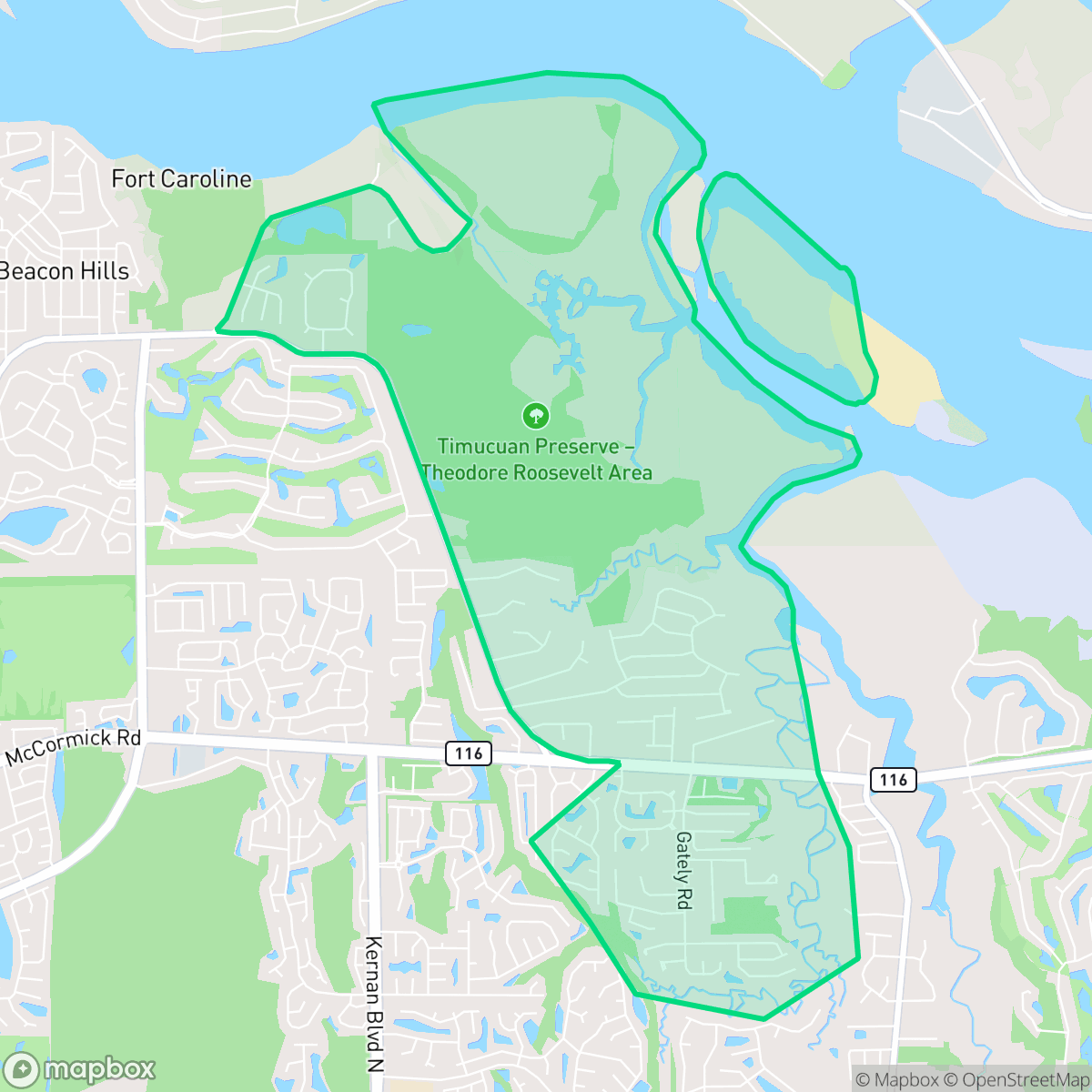 Map showing the location of Fort Caroline Shores, Jacksonville, FL