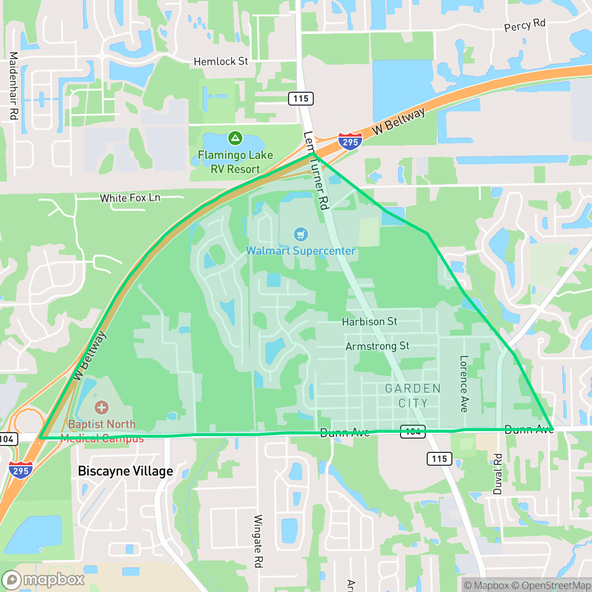 Map showing the location of Garden City, Jacksonville, FL