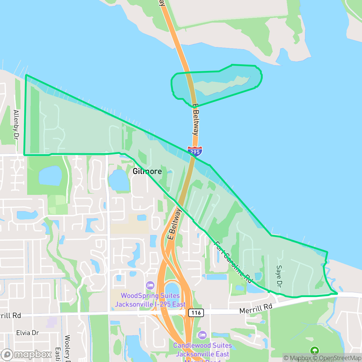 Map showing the location of Gilmore, Jacksonville, FL