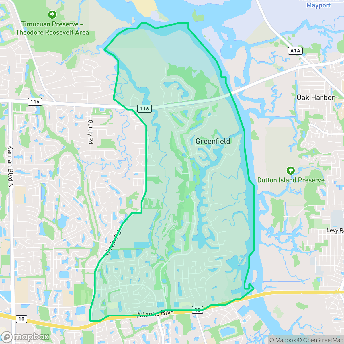 Map showing the location of Girvin, Jacksonville, FL