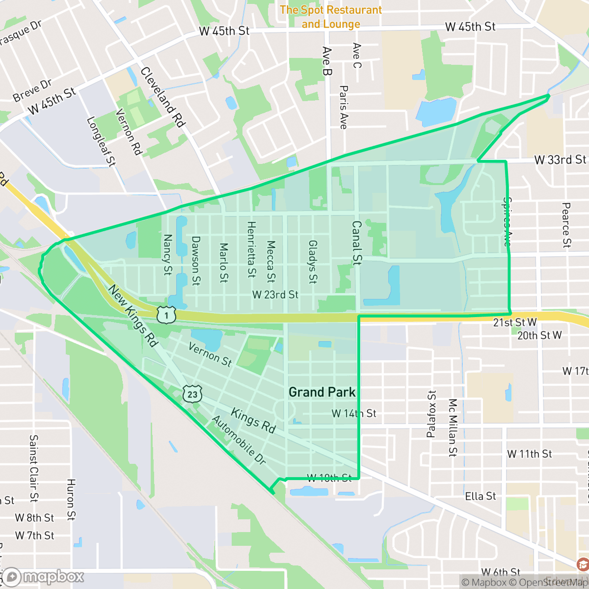 Map showing the location of Grand Park, Jacksonville, FL