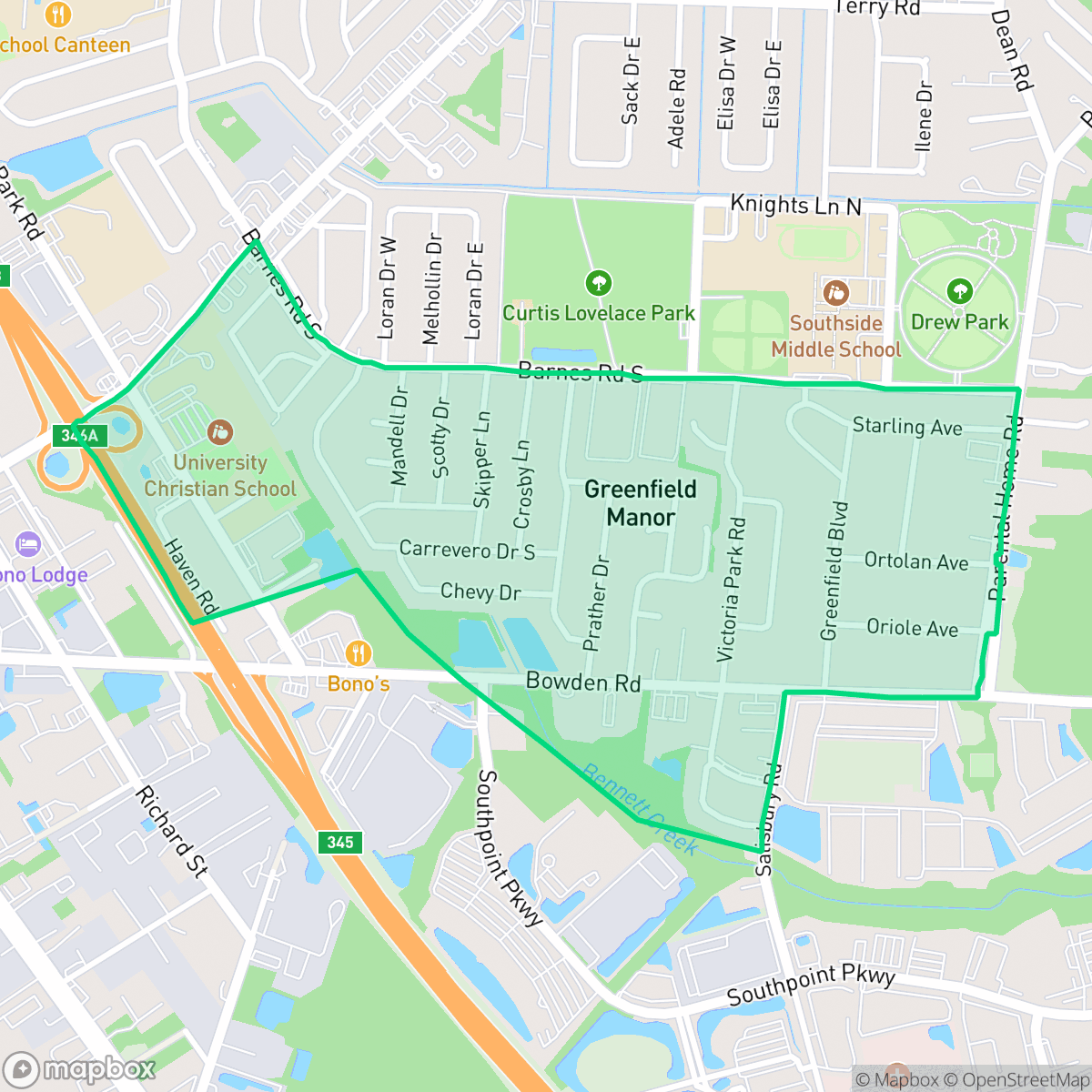 Map showing the location of Greenfield Manor, Jacksonville, FL