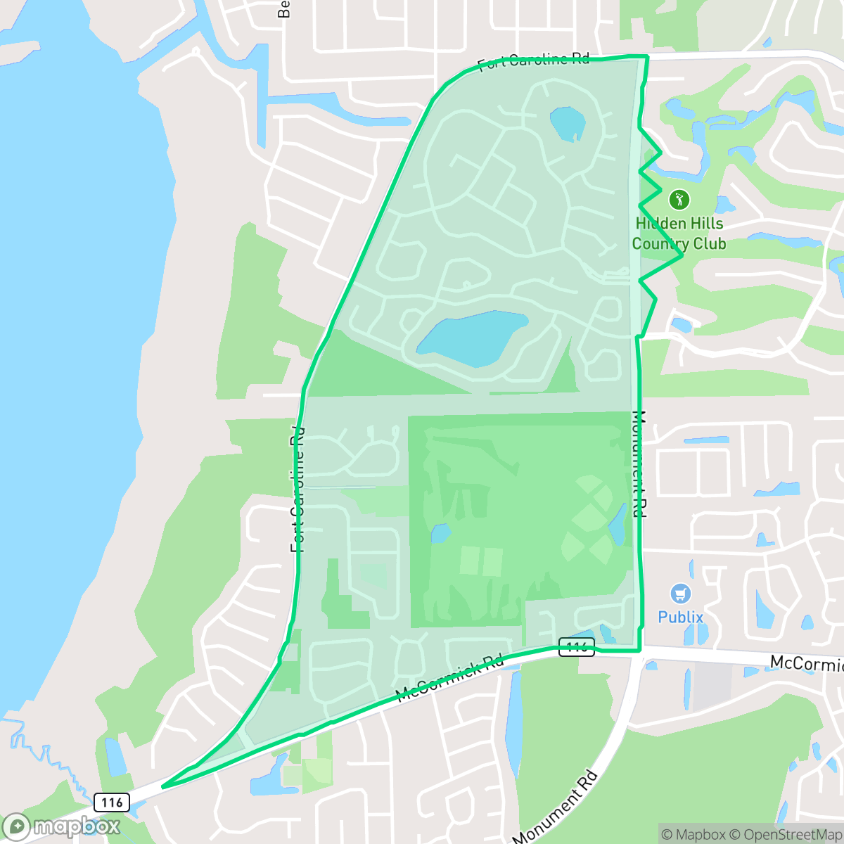 Map showing the location of Hidden Hills, Jacksonville, FL